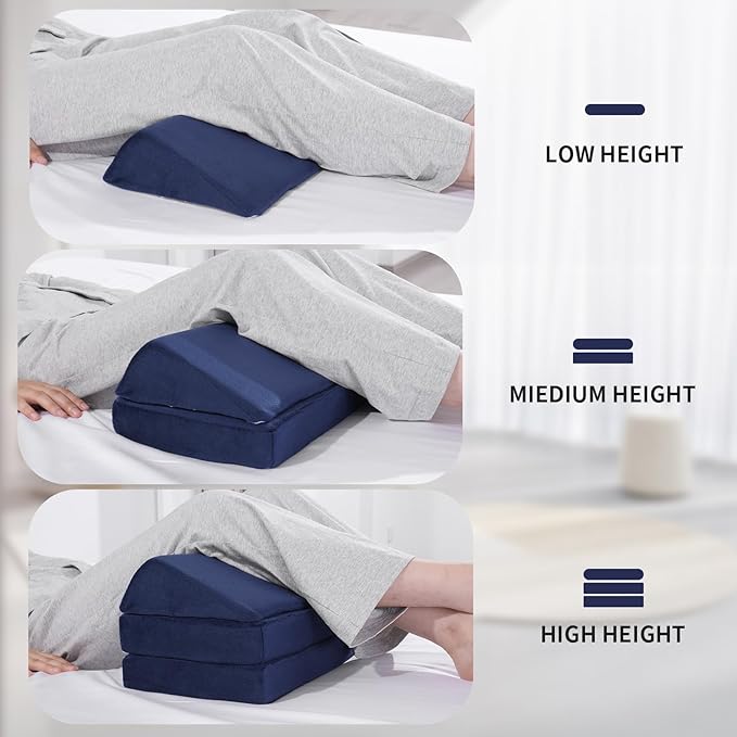 BALAPET 3-in-1 Adjustable Height Wedge Pillow, 7" Height Leg Knee Pillow for Side Sleepers & Aligns Spine, Supportive Bolster Pillow for Pregnancy Relieves Pressure Hip Leg Elevation, 22", Navy Blue