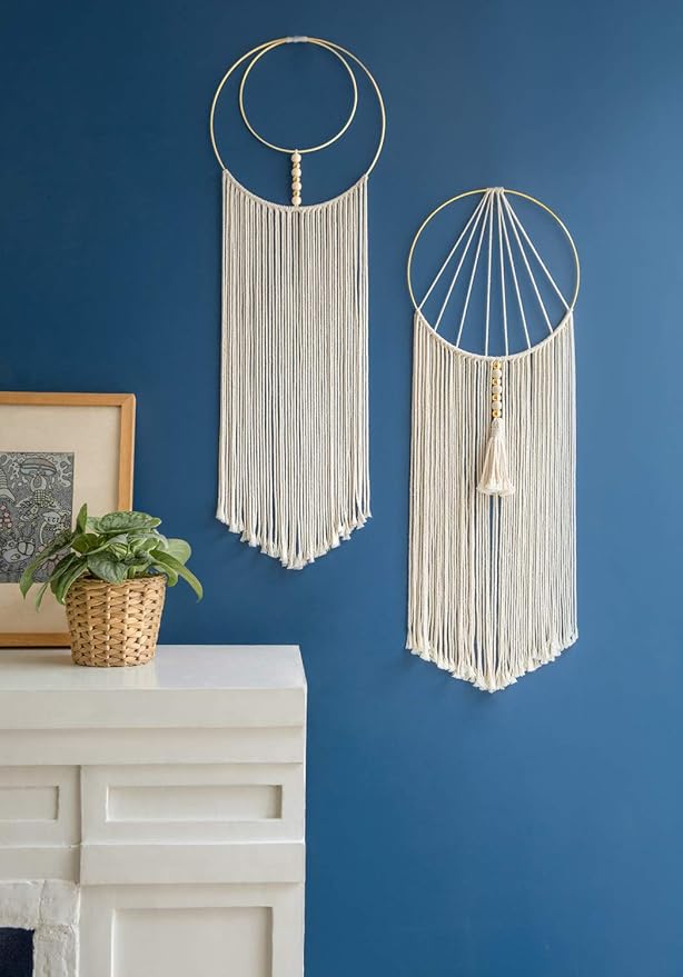 Mkono 2 Pcs Macrame Wall Hanging Woven Boho Wall Decor Art Chic Bohemian Home Decorations for Apartment Bedroom Living Room Dorm Nursery Room, 12" W x 36" L, Medium