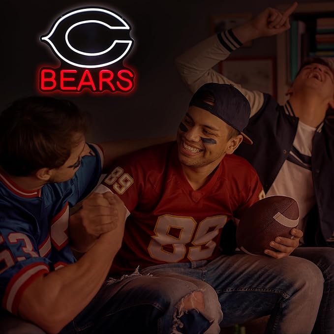 Football Team neon Sign, Cool Light Up Dimmable Football Team Logo Hanging Led Neon Sign for Wall Decor, Man Cave, Garage, Party, Bar, Game Room Deco, Birthday Gift for Football Fans (C-Bear)