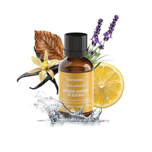 Homedics SereneScent Gilded Amber & Tonka Home Fragrance Oil, 15 ml, for use with Homedics SereneScent Mini Waterless Diffuser (ARMH-680), Clean & Natural Everyday Collection