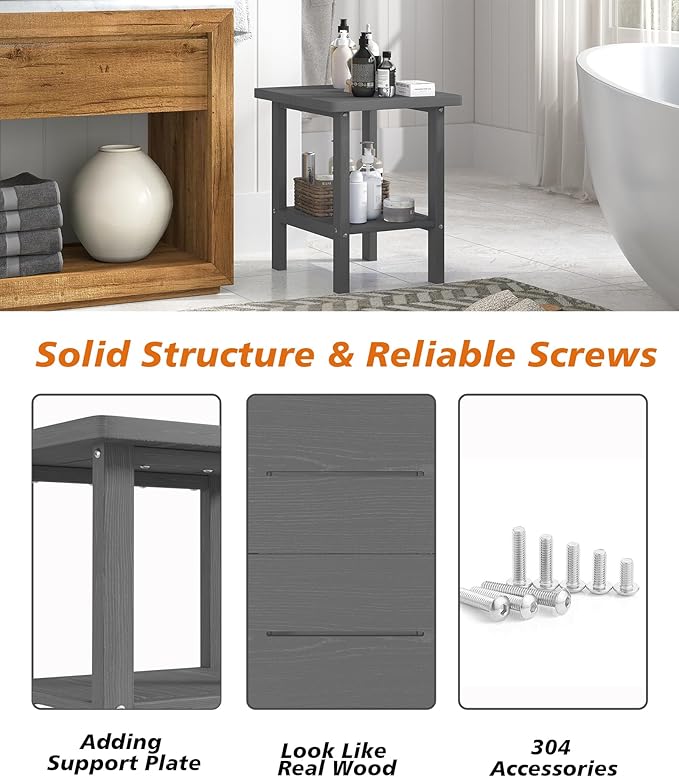 2-Tier Adirondack Square Outdoor Side Table, Pool Composite Patio Table, Weather Resistant End Table for Patio, Backyard, Pool, Easy Maintenance - Gray