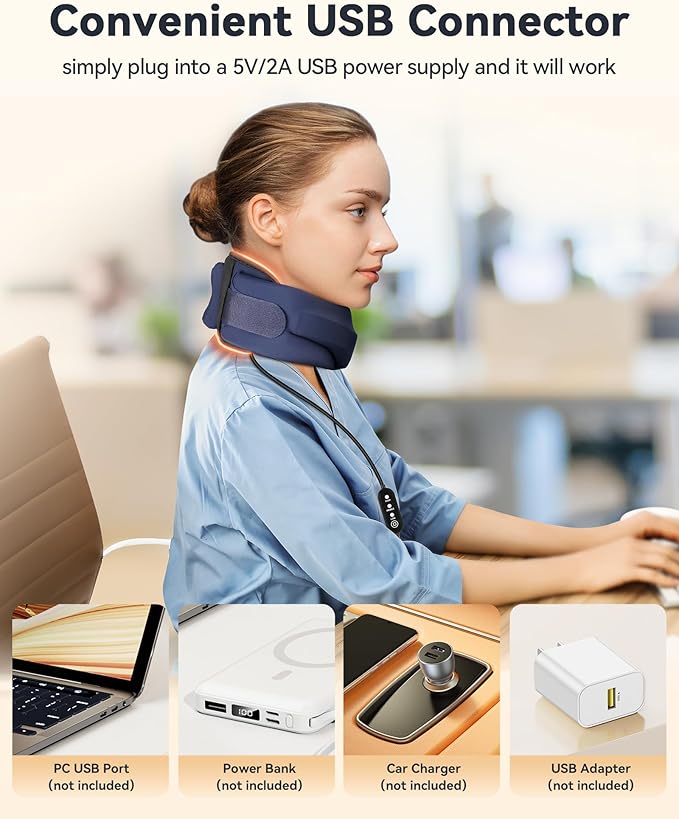 Heated Neck Brace Cervical Collar - Neck Support Brace with Heating Pad, Soft Foam Wraps Keep Vertebrae Stable and Aligned for Relief of Cervical Spine Pressure for Women & Men (M Size) Blue