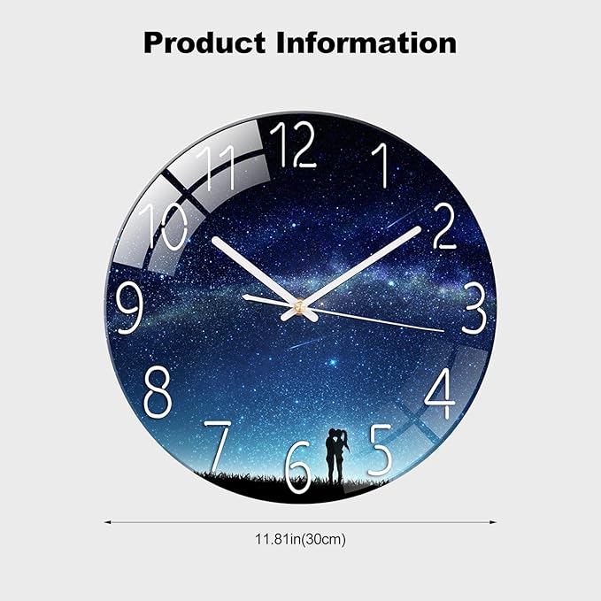 Ergocar Glass Wall Clock Silent Scanning Mechanical Round Glass Wall Clock, Suitable for Living Room, Kitchen, Office.