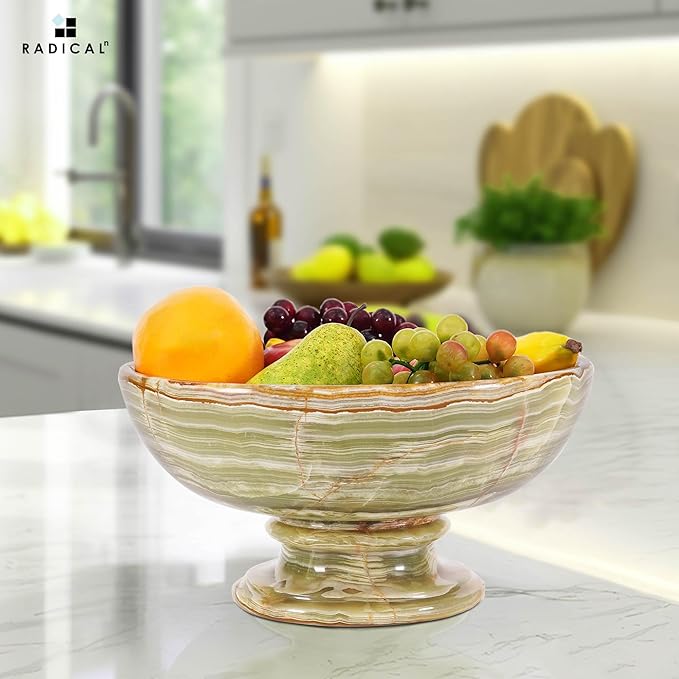 Radicaln Marble Fruit Dish Green Onyx 10" Inch Handmade Fruit Basket For Kitchen Counter, Decorative Bowls For Home Decor, Entryway Table Modern Candy Bowl