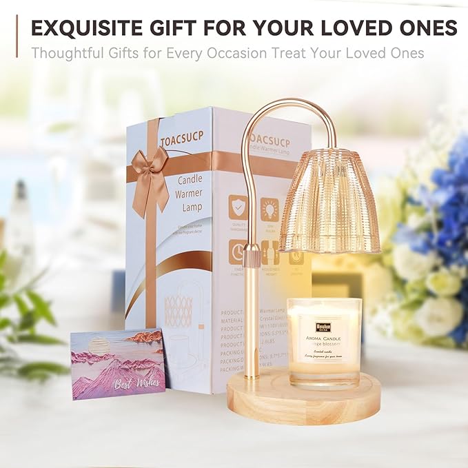 Candle Warmer Lamp with 3 Bulbs, Adjustable Height Dimmable Candle Warmer with Timer, Compatible with Large Jar Candles, Candle Lamp with Charming Gift Box Ribbon for Her/Him