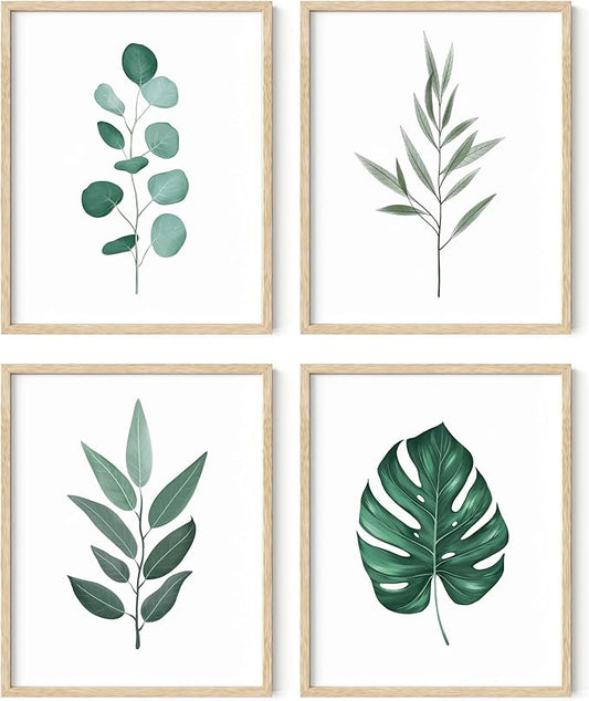 HAUS AND HUES Green Plant Art Print Set of 4-16x20 - Framed Beige