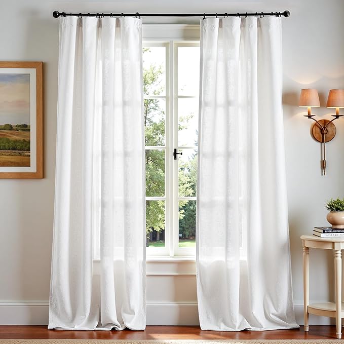 jinchan Linen Blend Curtains 120 inch Extra Long 2 Panels for Bedroom Living Room, Light Filtering 50 inch Wide Farmhouse Drapes with Rod Pocket Back Tab(50W x 120L, Off White)