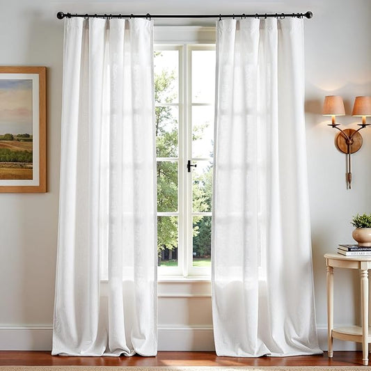 jinchan Linen Blend Curtains 120 inch Extra Long 2 Panels for Bedroom Living Room, Light Filtering 50 inch Wide Farmhouse Drapes with Rod Pocket Back Tab(50W x 120L, Off White)