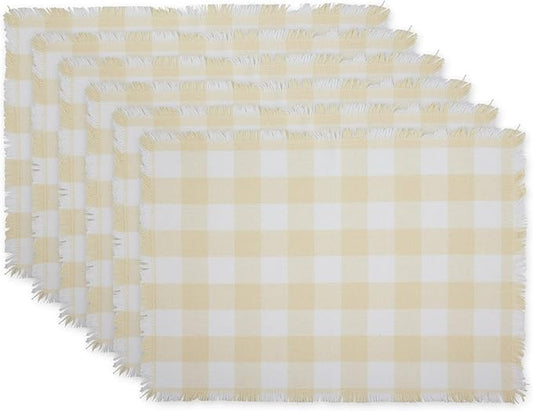 DII Heavyweight Fringed Check Tabletop Collection, Placemat Set, 13x19, Natural, 6 Count