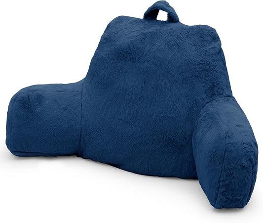 Reading Pillow for Sitting in Bed Adult, Standard Reading Pillow with Memory Foam, Back Pillow for Bed Sitting Up with Extend Arms, Bed Reading Pillow, Blue