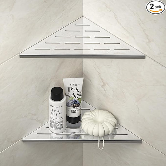 Corner Shower Shelf 10" Polished 304 Stainless Steel Recessed Corner Shelves with Slot Design Bathroom Shelf Racks for Tiled Wall, 2 Pack