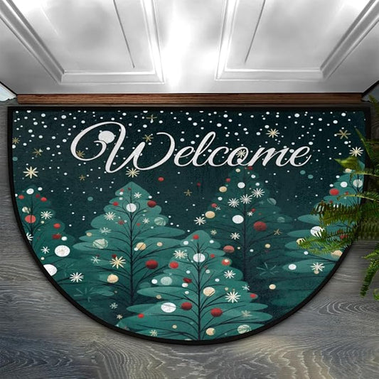Half Round Doormat Indoor Welcome Mat Half Round Rugs Non-Slip Kitchen Mat for Home Living Room Laundry Room Study Bedroom Winter Christmas Tree Rugs