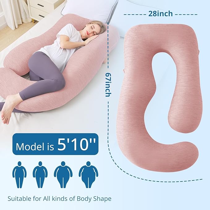 Sasttie Pregnancy Pillow Cooling, Cooling Pregnancy Pillow for Sleeping, Cooling Maternity Pillows for Pregnant Women, Pregnancy Must Haves U-Shaped Full Body Pillow with Cooling Cover, Blush