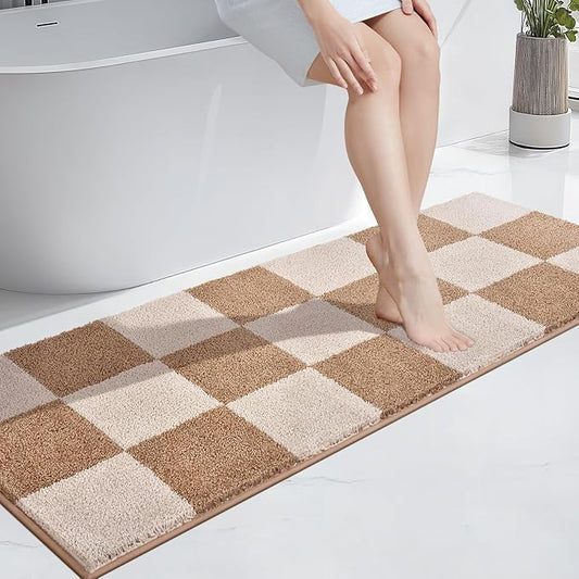PURRUGS Bathroom Rug Non-Slip Machine Washable 24" x 60", Super Absorbent and Quick-Dry Bath Mat, Extra Soft and Plush Bath Rug for Shower, Bathtub and Sink, Beige & Grayish Brown