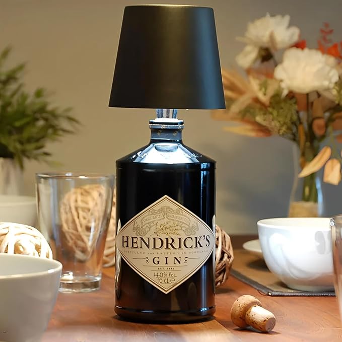 Rechargeable Wireless Bottle Lamp, LED Wine Bottle Light Ambient Light for Desk Table Bar Decor, Wireless Bottle Lamp Shade for Whiskey Wine Liquor Bottle, Black