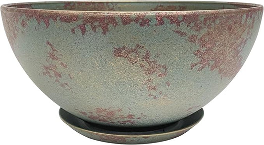 Classic Home and Garden Rosie Modern Planter w/Drainage - Contemporary Planter Bowls - Shallow Round Vases for Small Plants - Versatile Indoor & Outdoor Pots (10” Patina Copper)