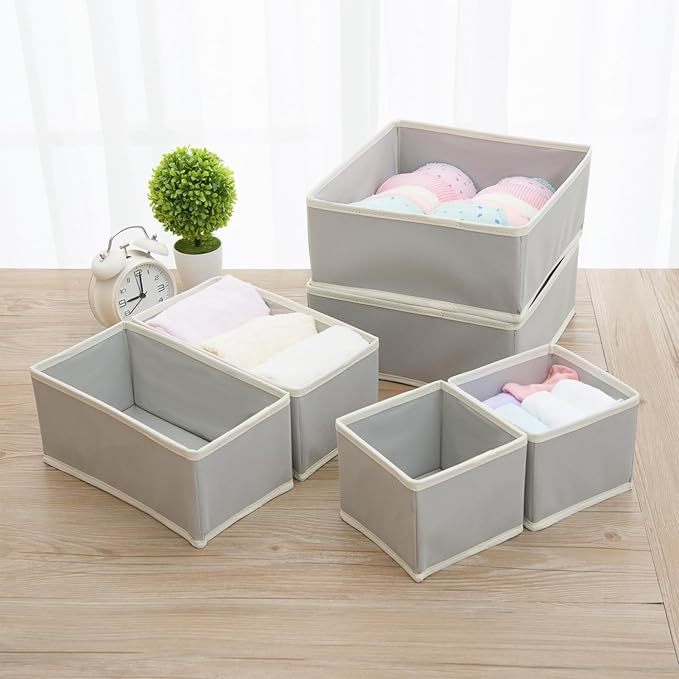 Socks Drawer Organizer Set of 3 Pack Beige, Underwear Dividers, Closet Cabinet Dresser Wardrobe Storage Boxes for Panties Stockings Leggings