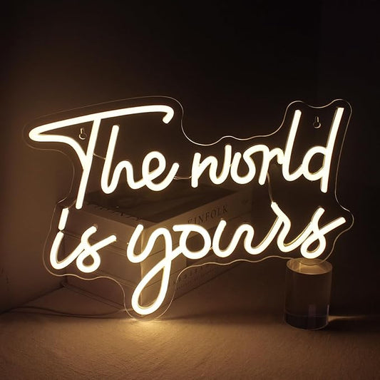 LUCUNSTAR Lucunstar The World Is Yours Neon Signs,Warm White Led Neon Light for Wall Decor,Light Up Sign for Wedding,Engagement,USB Powered Led Neon Signs for Bedroom Decor,Valentines Day Decor