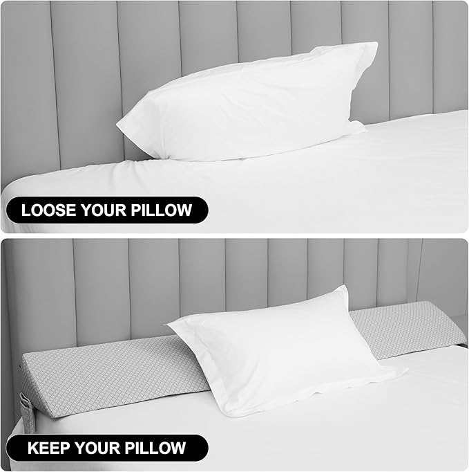 King Bed Wedge Pillow for Headboard,Foam Headboard Pillow Wedge,Bed Gap Filler,Mattress Wedge,Mattress Gap Filler - Fill The Gap (0-8") Between Headboard and Mattress (Gray, 76"x10"x8")