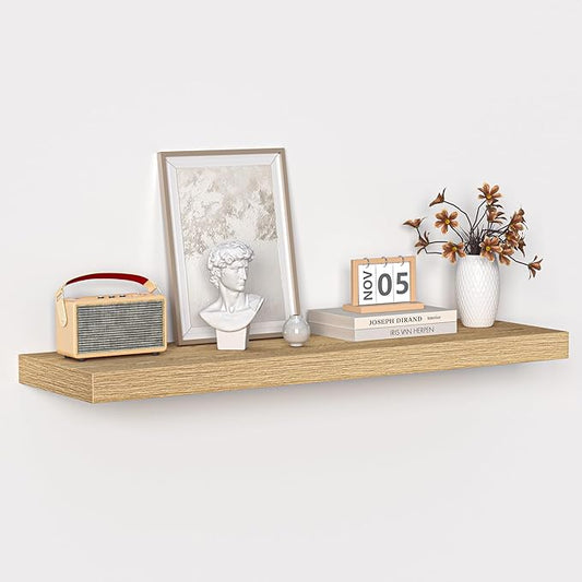 Fun Memories Floating Shelves - 10.3 Inch Deep Wall Shelf for Decor & Storage - Wall Mounted Display Shelving with Invisible Heavy-Duty Metal Bracket - 36"x 10.3"x1.8" 1Pack, Oak