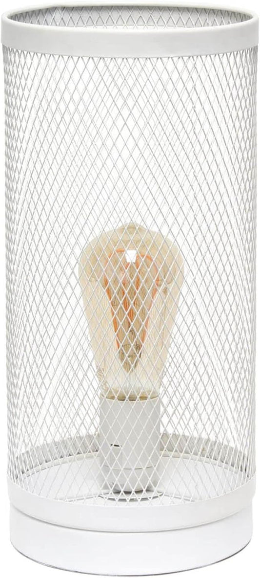Simple Designs LT1075-WHT Cylindrical Steel Table Lamp, White