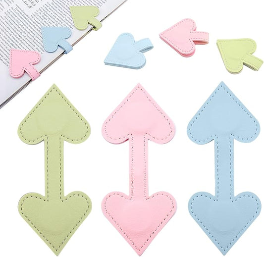 3Pcs Heart-Shaped Magnetic Leather Bookmarks - Romantic Heart Bookmarks, Faux Leather Book Mark with Double-Sided Magnets, Love Gifts for Women Reading Lovers Mothers Day Gift (Pink+Green+Blue)