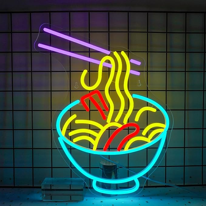 NOSUN Ramen Neon Light for Wall Decor - Noodle Sign for Kitchen, Restaurants, Fast Food - LED Light Up Wall Sign