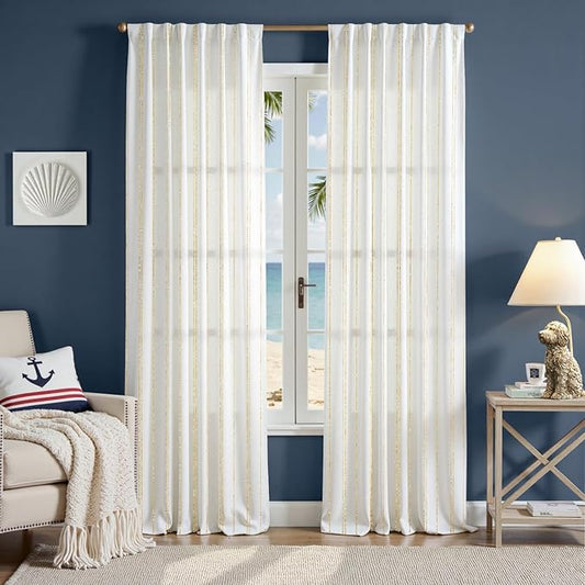 jinchan Golden Foil and White Striped Curtains 96 Inch Length for Living Room Bedroom Golden Foil Striped on White Curtains Light Filtering Drapes Rod Pocket Modern Window Treatments Set 2 Panels