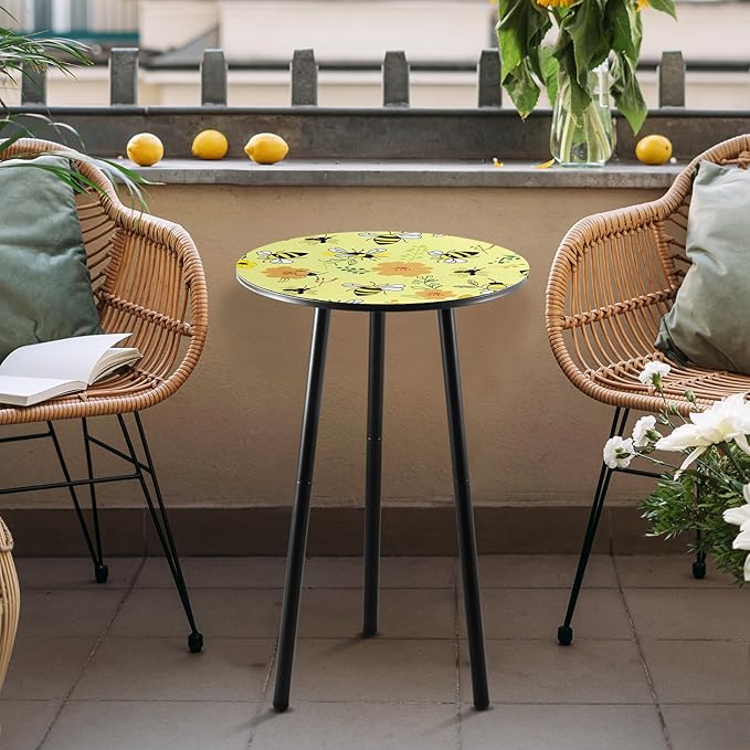 2 Packs Metal Mosaic Round Side Table 13.2" Small Outdoor Patio Round Accent Coffee Tables Indoor Corner Stand for Small Spaces Weather-Resistant for Balcony Plant Stand, Yellow Bee