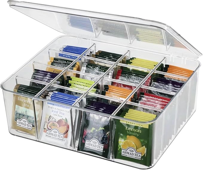 Socks Underwear Drawer Organzier Dividers, 16 Compartment Removable Divided Plastic Storage Bin with Lid, Storage Organizer for Scarves Ties Bras, Clear Dresser Drawer Organizers