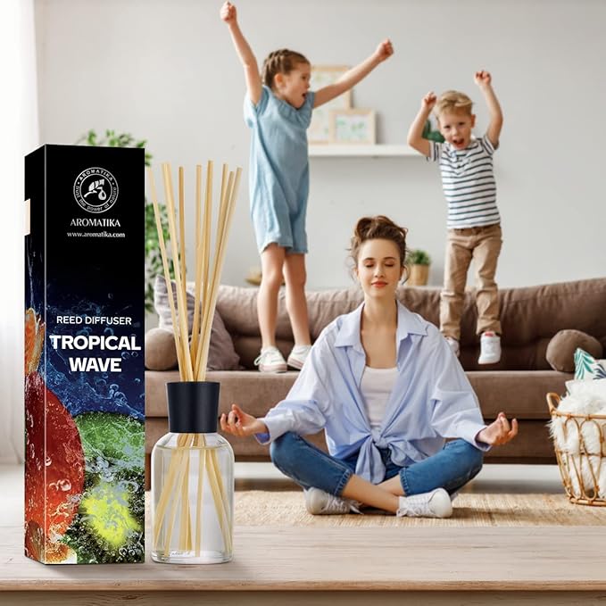 Reed Diffuser Tropical Wave 3.4 Fl Oz (100ml) - Room Diffuser with Exotic and Fresh Scent - Fragrance Diffuser with Rattan Sticks - Room Freshener - Scented Diffusers - Home Fragrance