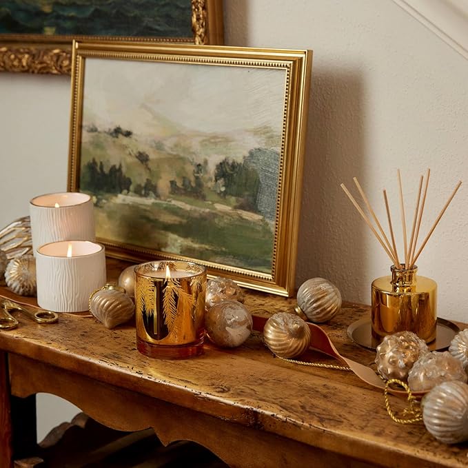 Thymes Frasier Fir Reed Diffuser Set – Includes Reeds, Fragrance Oil, and Frosted Glass Bottle – Fragrance Oil Diffuser – Room Fresheners – Luxury Home Decor – Gold (Gilded, 4 fl oz)