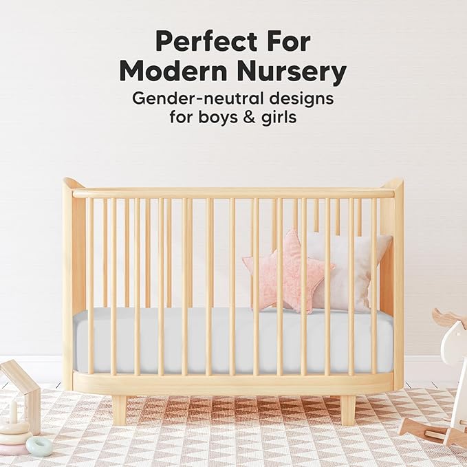 Pack and Play Sheets Fitted, 2-Pack Mini Crib Sheets - Pack N Play Sheets, Organic Fitted Crib Sheet for Pack and Play Mattress, Playard Baby Crib Sheets, Crib Sheets Neutral for Boys (French Gray)