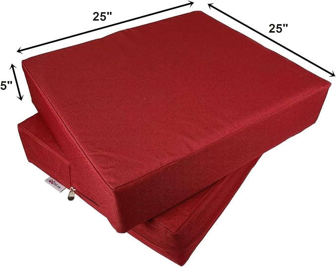 2 Pack 25X25X5 Inch Outdoor Water-Resistant Cushion Pillow Replacement Covers Only with Zipper for Patio Furniture, Sofa, Loveseat, Deep Seat Chair in Savvy Red Color