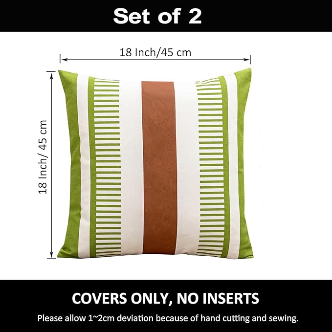 18x18 Throw Pillow Covers Set of 2 Farmhouse Rustic Pillow Case Decorative Boho Cushion Cover for Living Room Sofa Bed Couch Accent Faux Leather Pillow Cover,Grass Green