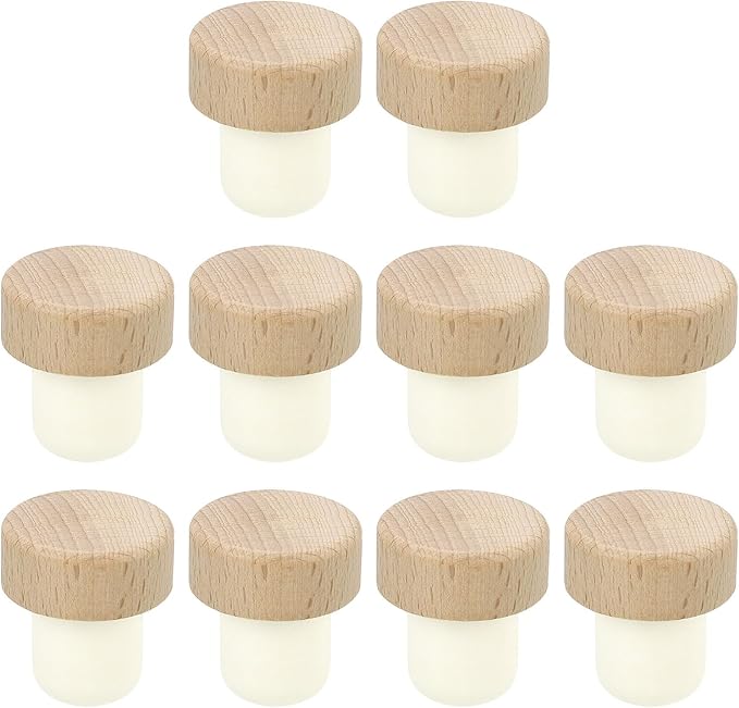 uxcell 16Pcs T-shaped Stoppers, 0.75inch Dia Cork Wine Stopper Reusable Wine Bottle Rubber Corks Sealing Plug for Wine Beer Beverage Bottle Crafts, Wood Color