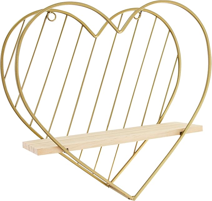 Afuly Floating Shelf Wall Mounted Gold Heart Shaped Hanging Shelves for Wall Modern Minimalist Shelf Storage Organizer Rack for Bedroom Living Room Nursery Room Decor Christmas
