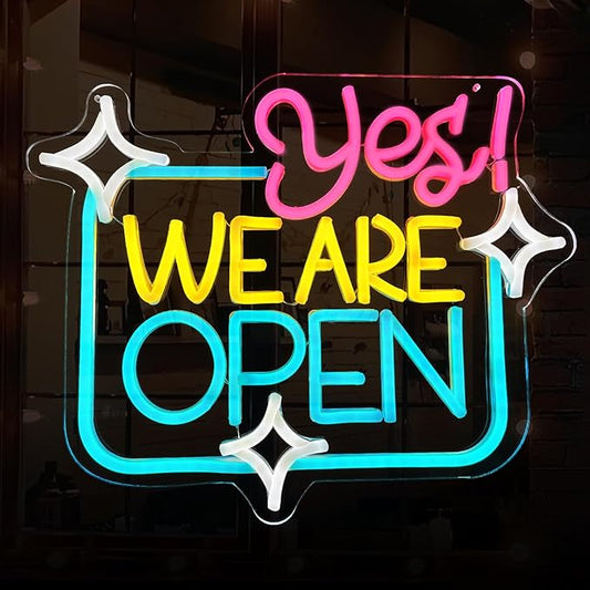 Open Signs for Business, Open Sign Led Neon Open Sign Bright Light Dimmable Led Yes We Are Open Sign for Business Window, Lighted Up Neon Sign for Wall Decor Bar Salon Coffee Stores Club Hotel