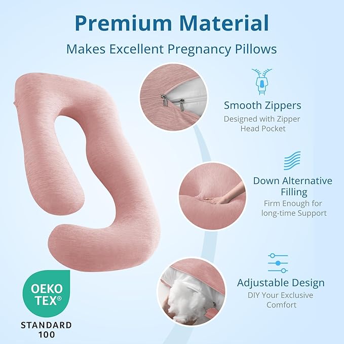 Sasttie Pregnancy Pillow Cooling, Cooling Pregnancy Pillow for Sleeping, Cooling Maternity Pillows for Pregnant Women, Pregnancy Must Haves U-Shaped Full Body Pillow with Cooling Cover, Blush