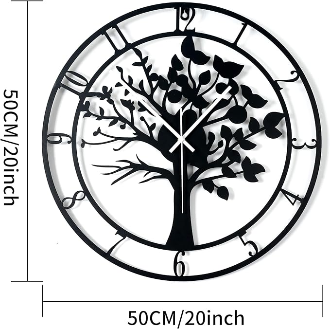 20inch/50cm Large Tree of Life Wall Clock for Bedroom,Living Room,Battery Operated Metal Big Decorative Silent Non Ticking Wall Clocks for Farmhouse,Room Wall Decor (Tree of Life, 20 inches)