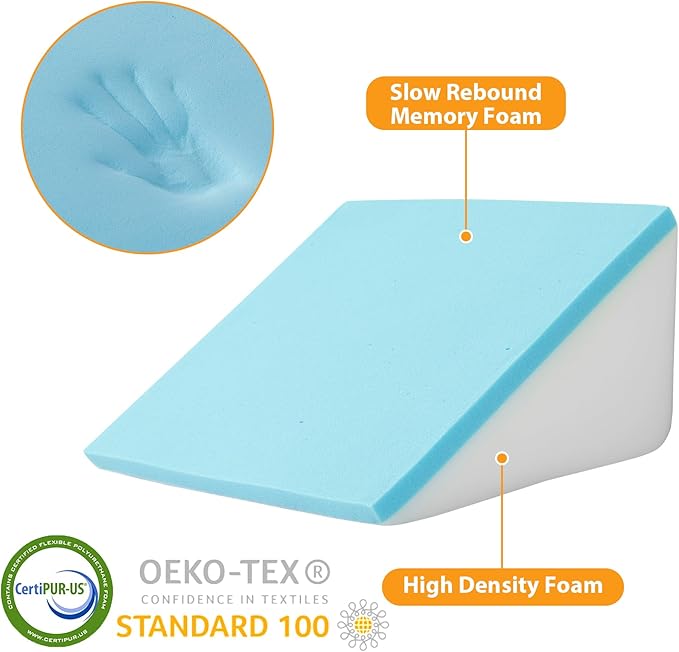 Knee Wedge Pillow, 8" Wedge Pillow for Knee Pain Relief, Premium Memory Foam Knee Pillow for Back Sleeping, Triangle Wedge Pillow for Leg Elevation, Back Pain, Sciatica, Hip Support, Grey