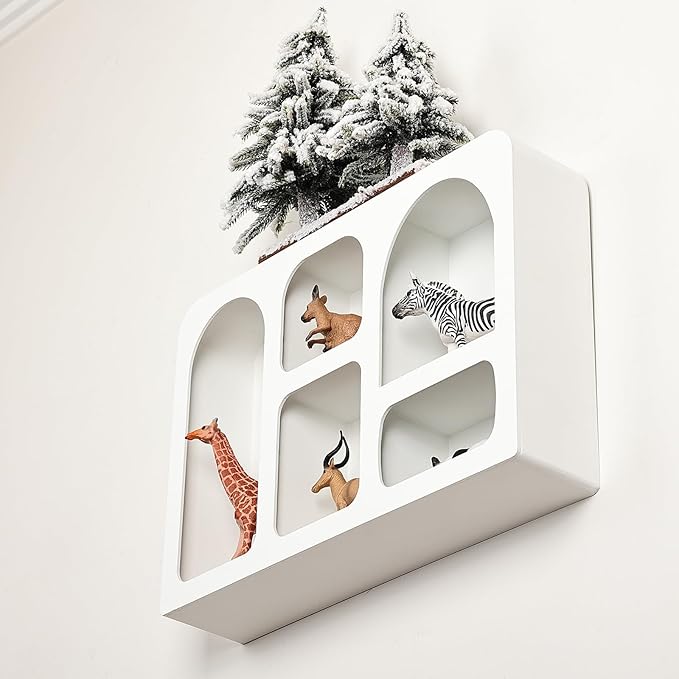 Ella & Emma White Decorative Floating Wall Shelf, Geometric Arched Boho Nordic Modern Style Shelves for Decor, Mounted Storage in Nursery, Bedroom, Living Room, Bathroom