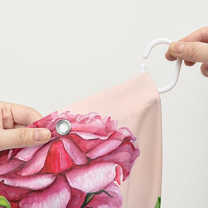 AILONEN Rose Shower Curtain, Watercolor Red Rose Theme Waterproof Shower Curtain Set,Dreamy Romantic Vintage Flower Bathroom Decors for Girls Teens Women,72" W*78" H