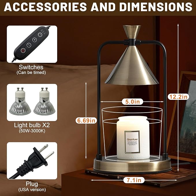 Candle Warmer Lamp with Timer Dimmer, Birthday Gifts for Women Mom, House Warming Gifts New Home Room Decor, Plug-in Operated Wax Melt Warmer for Scented Jar Candles with 2 Bulbs