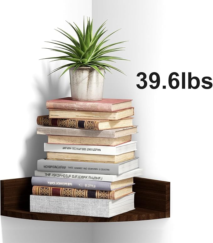 Alsonerbay Corner Shelf Wall Mount, Set of 3 Floating Shelves for Storage and Display, Rustic Wood Shelves for Bedroom, Kitchen, Living Room, Nursery and Office (Dark Brown)