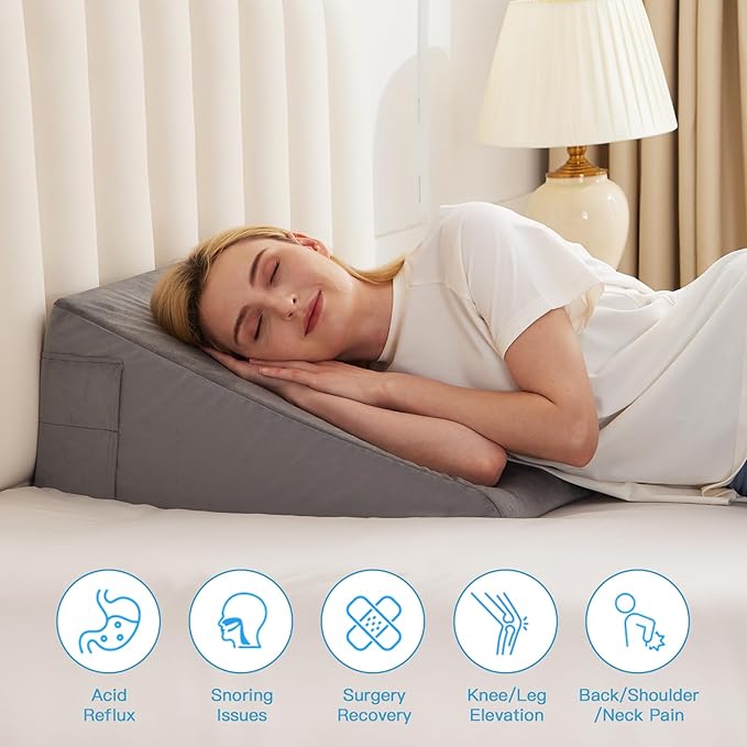 Wedge Pillow for Back Pain Relief, Bed Wedge Pillow for Sleeping, 24×24×10 Inch Memory Foam Anti Snore Pillow, Triangle Pillow Wedge for Sleeping Acid Reflux, Gerd, Elevated Pillow Short Plush