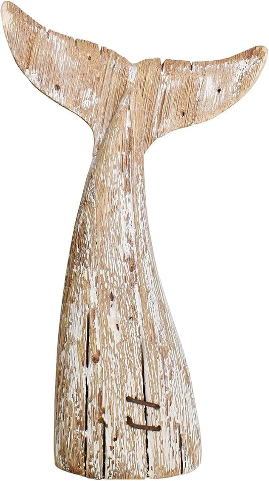 Morning View Whale Tail Decor Tabletop Nautical Decor Wood Whale Sculpture Rustic Whale Tail Statue Carved Figurine Coastal Home Beach House Decor Ocean Mediterranean for Shelf Bathroom 8.5 Inch Tall