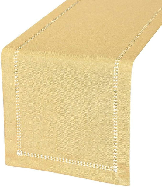 Grelucgo Handcrafted Solid Color Dining Table Runner, Dresser Scarf, Double-Hemstitched (Yellow, 14 x 54)