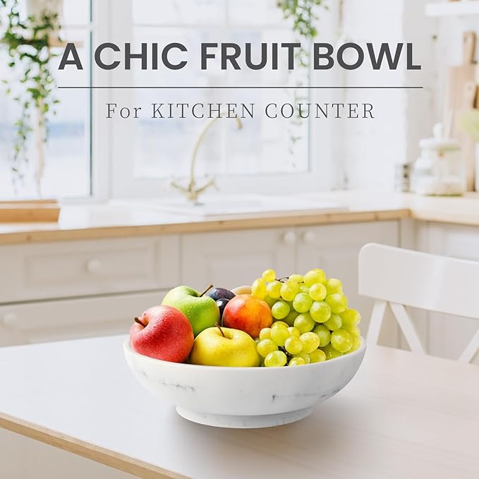 L'ARL GMVOI Large Decorative Bowl,Modern Fruit Bowl for Kitchen Counter,Handicraft Decorative Bowls for Home Decor,Stylish Key Bowl for Entry Table,Artificial White Marble