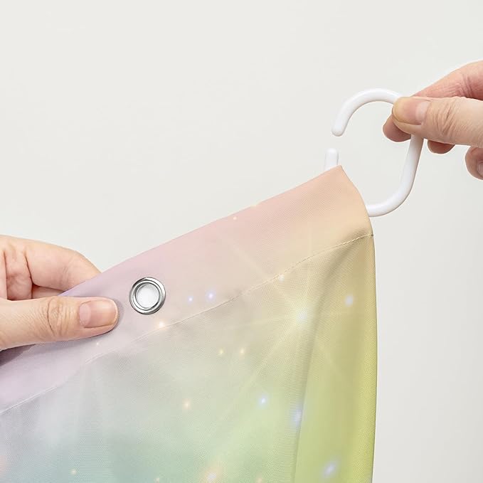 AILONEN Sparkling Stars Shower Curtain, Rainbow Shining Stars Cloth Bath Curtain Set for Girls Teens Kids Rainbow Lover,Fantasy Gradient Shower Curtain Liner,36" W*72" H